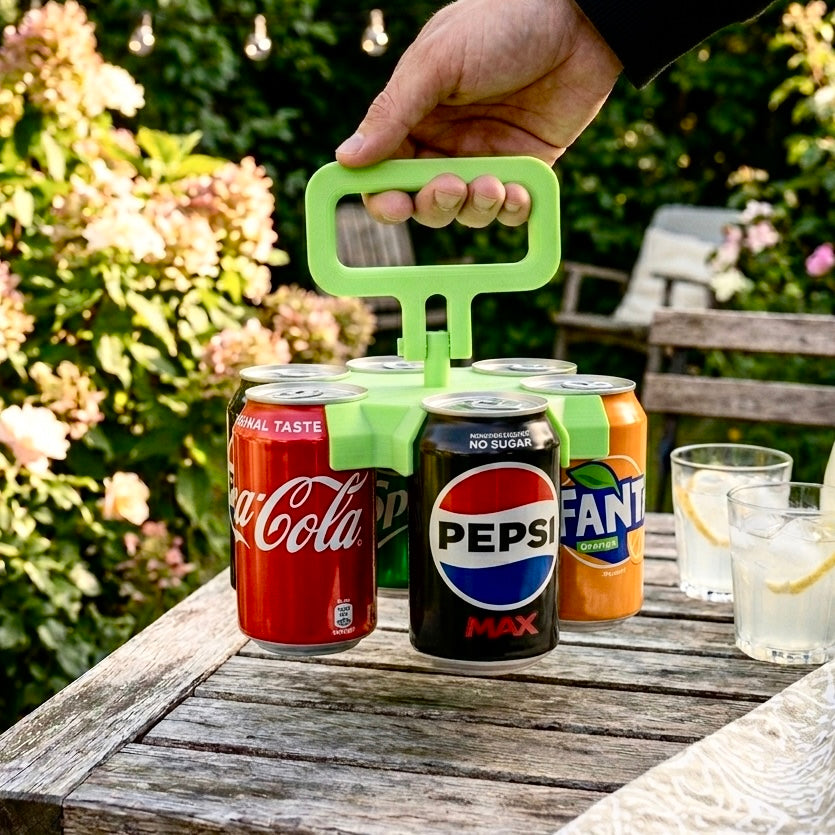 Sort 3D-printet dåsespinner med seks dåser