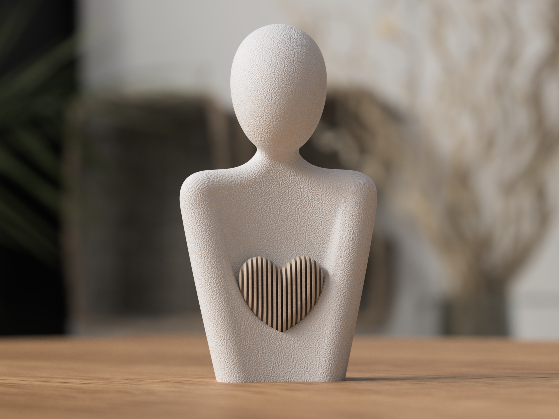 3D-printet hvidt hjerte med figur