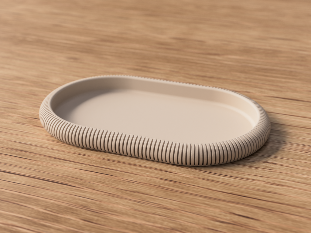 Minimalistisk 3D-printet pyntebakke i beige
